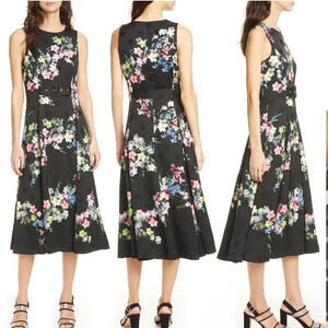 Ted Baker London Carmylle Midi Tea Dress Black Floral Multi Size 3 (6-8) NO BELT